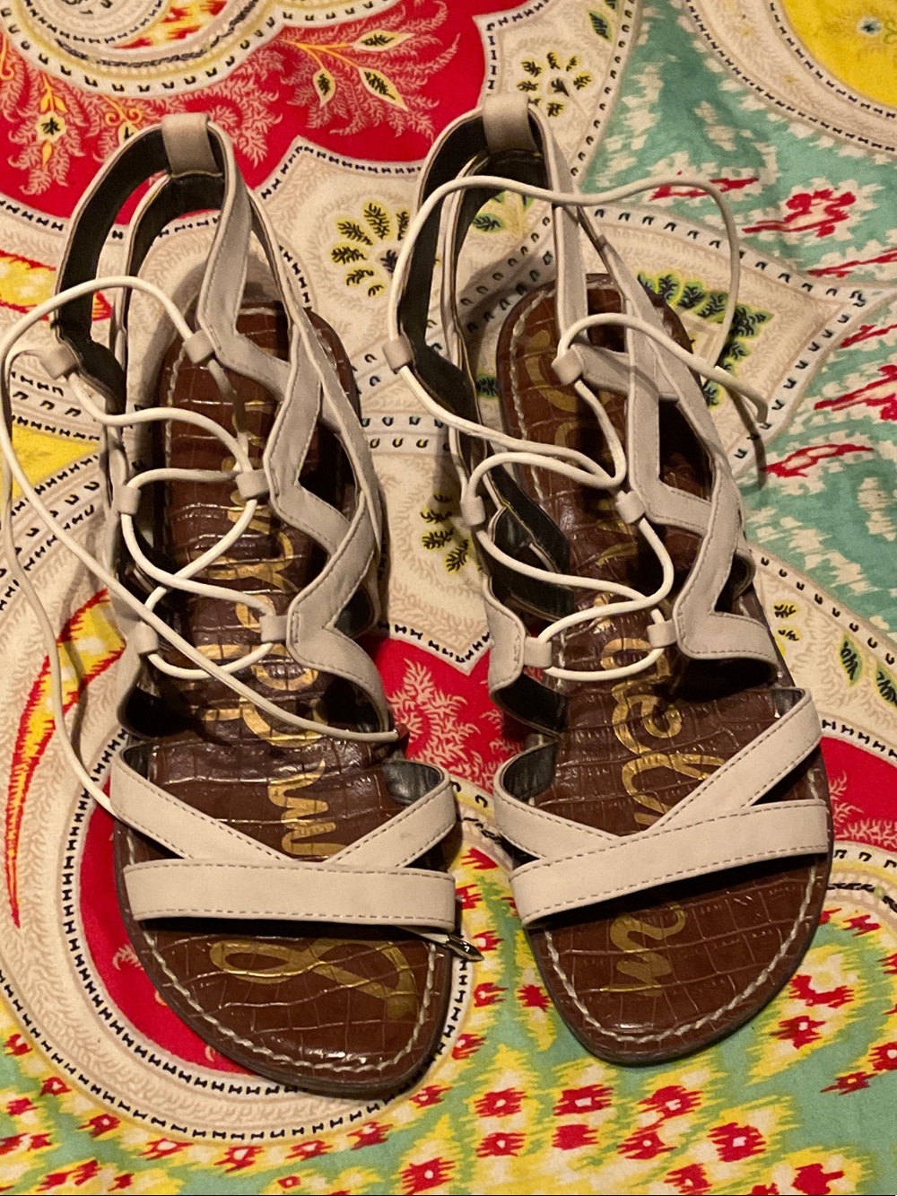 Sam Edelman White Lace-Up Gladiator Sandals